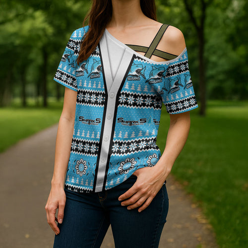 Sharks Rugby Christmas Cross Shoulder Shirt Aboriginal Seamless Cardigan Inspired