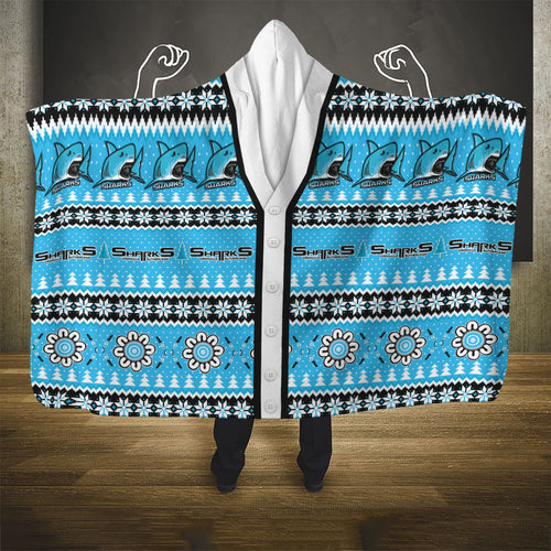 Sharks Rugby Christmas Hooded Blanket Aboriginal Seamless Cardigan Inspired