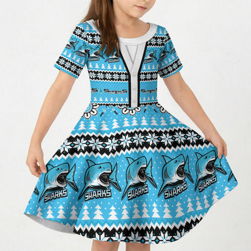 Sharks Rugby Christmas Kid Short Sleeve Dress Aboriginal Seamless Cardigan Inspired