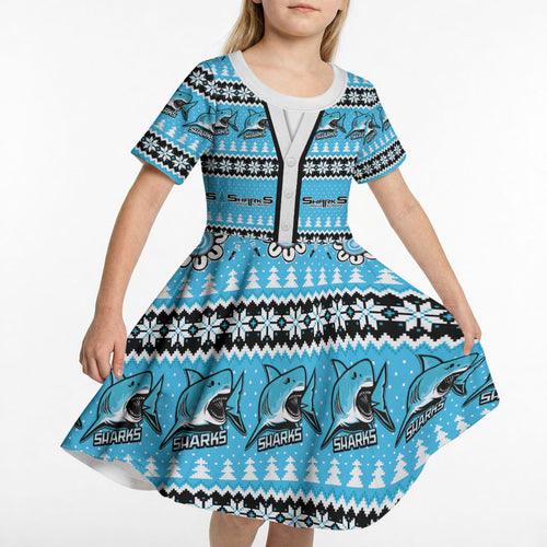 Sharks Rugby Christmas Kid Short Sleeve Dress Aboriginal Seamless Cardigan Inspired