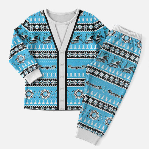 Sharks Rugby Christmas Pajama Set Aboriginal Seamless Cardigan Inspired