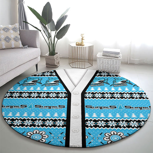 Sharks Rugby Christmas Round Carpet Aboriginal Seamless Cardigan Inspired