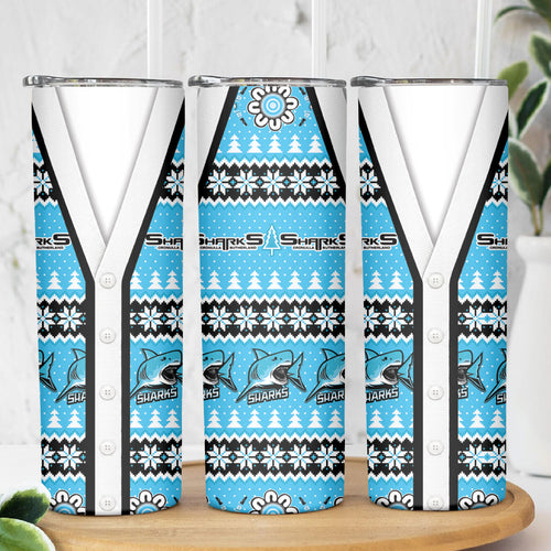 Sharks Rugby Christmas Skinny Tumbler Aboriginal Seamless Cardigan Inspired