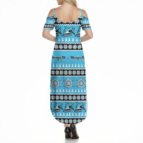 Sharks Rugby Christmas Summer Maxi Dress Aboriginal Seamless Cardigan Inspired