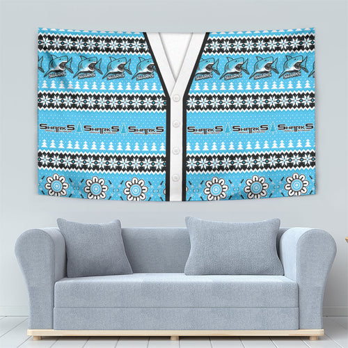 Sharks Rugby Christmas Tapestry Aboriginal Seamless Cardigan Inspired