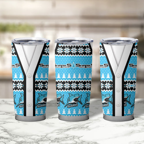 Sharks Rugby Christmas Tumbler Cup Aboriginal Seamless Cardigan Inspired