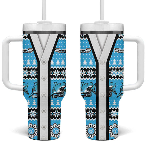 Sharks Rugby Christmas Tumbler With Handle Aboriginal Seamless Cardigan Inspired