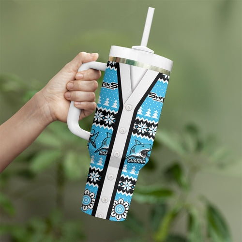 Sharks Rugby Christmas Tumbler With Handle Aboriginal Seamless Cardigan Inspired