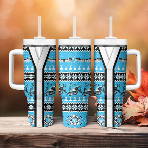 Sharks Rugby Christmas Tumbler With Handle Aboriginal Seamless Cardigan Inspired