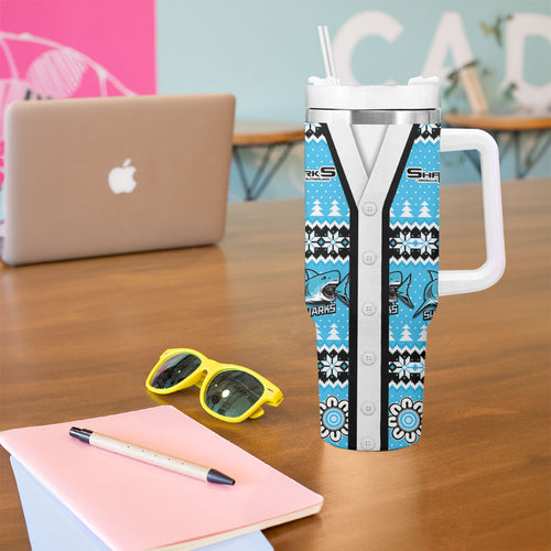 Sharks Rugby Christmas Tumbler With Handle Aboriginal Seamless Cardigan Inspired