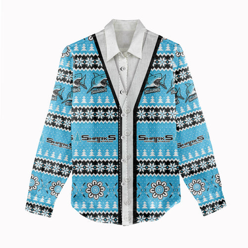Sharks Rugby Christmas Women Casual Shirt Aboriginal Seamless Cardigan Inspired
