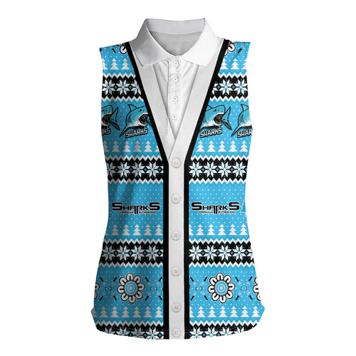 Sharks Rugby Christmas Women Sleeveless Polo Shirt Aboriginal Seamless Cardigan Inspired