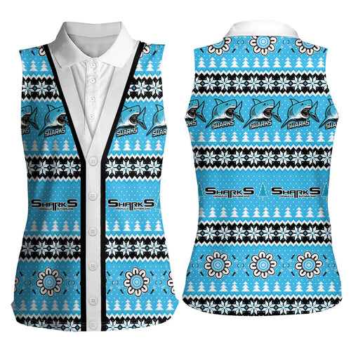 Sharks Rugby Christmas Women Sleeveless Polo Shirt Aboriginal Seamless Cardigan Inspired