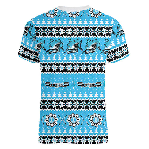 Sharks Rugby Christmas Women V-Neck T-Shirt Aboriginal Seamless Cardigan Inspired