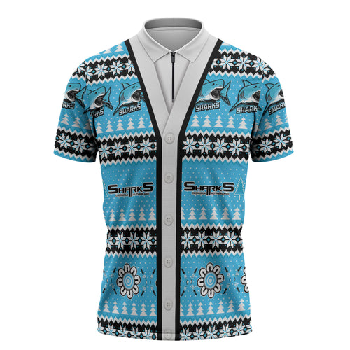 Sharks Rugby Christmas Zipper Polo Shirt Aboriginal Seamless Cardigan Inspired
