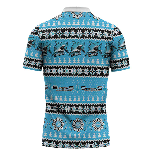 Sharks Rugby Christmas Zipper Polo Shirt Aboriginal Seamless Cardigan Inspired