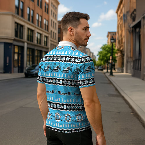 Sharks Rugby Christmas Zipper Polo Shirt Aboriginal Seamless Cardigan Inspired