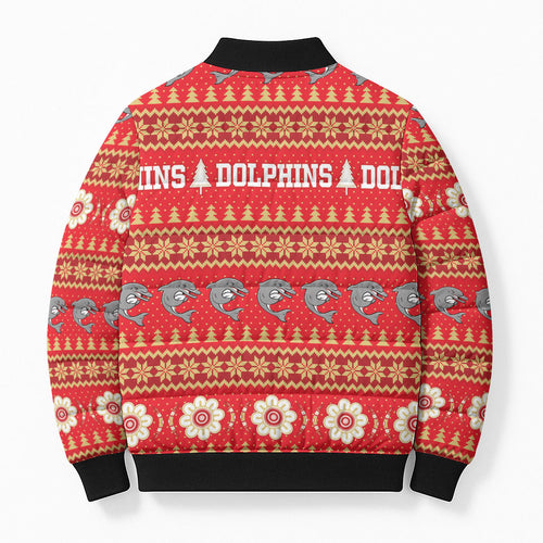 Dolphins Rugby Christmas Bomber Puffer Jacket Aboriginal Seamless Cardigan Inspired