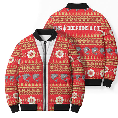 Dolphins Rugby Christmas Bomber Puffer Jacket Aboriginal Seamless Cardigan Inspired