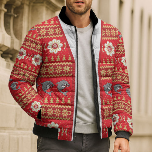 Dolphins Rugby Christmas Bomber Puffer Jacket Aboriginal Seamless Cardigan Inspired
