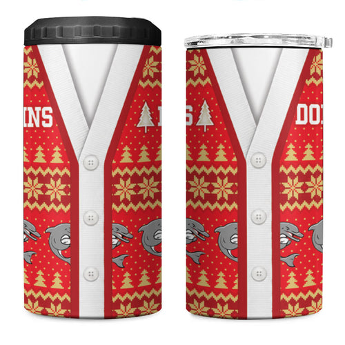 Dolphins Rugby Christmas 4 in 1 Can Cooler Tumbler Aboriginal Seamless Cardigan Inspired