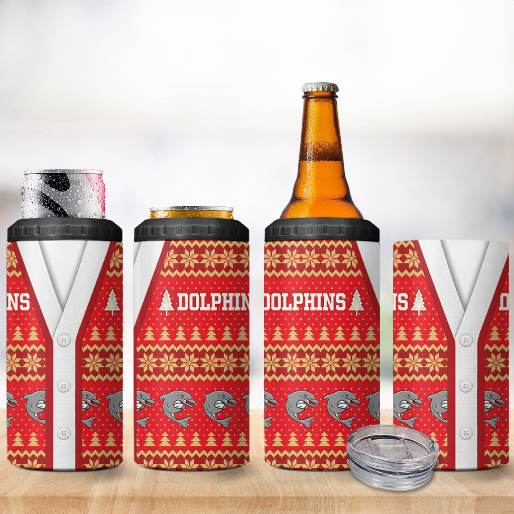 Dolphins Rugby Christmas 4 in 1 Can Cooler Tumbler Aboriginal Seamless Cardigan Inspired