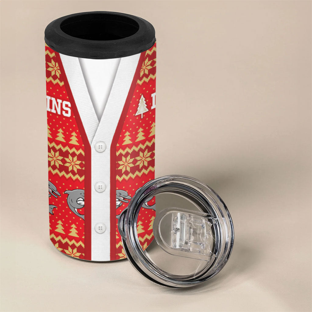 Dolphins Rugby Christmas 4 in 1 Can Cooler Tumbler Aboriginal Seamless Cardigan Inspired
