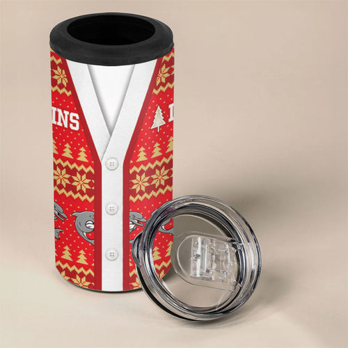 Dolphins Rugby Christmas 4 in 1 Can Cooler Tumbler Aboriginal Seamless Cardigan Inspired
