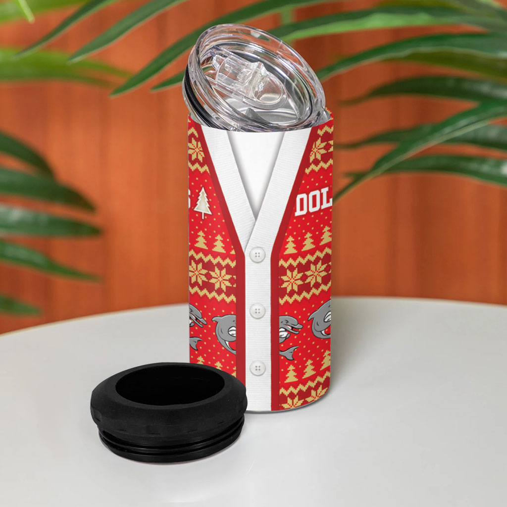 Dolphins Rugby Christmas 4 in 1 Can Cooler Tumbler Aboriginal Seamless Cardigan Inspired
