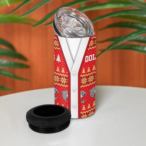 Dolphins Rugby Christmas 4 in 1 Can Cooler Tumbler Aboriginal Seamless Cardigan Inspired