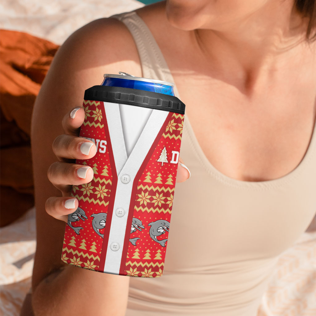 Dolphins Rugby Christmas 4 in 1 Can Cooler Tumbler Aboriginal Seamless Cardigan Inspired