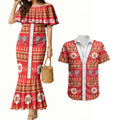 Dolphins Rugby Christmas Couples Matching Mermaid Dress and Hawaiian Shirt Aboriginal Seamless Cardigan Inspired