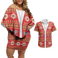 Dolphins Rugby Christmas Couples Matching Off Shoulder Short Dress and Hawaiian Shirt Aboriginal Seamless Cardigan Inspired