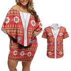 Dolphins Rugby Christmas Couples Matching Off Shoulder Short Dress and Hawaiian Shirt Aboriginal Seamless Cardigan Inspired