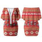 Dolphins Rugby Christmas Couples Matching Off Shoulder Short Dress and Hawaiian Shirt Aboriginal Seamless Cardigan Inspired