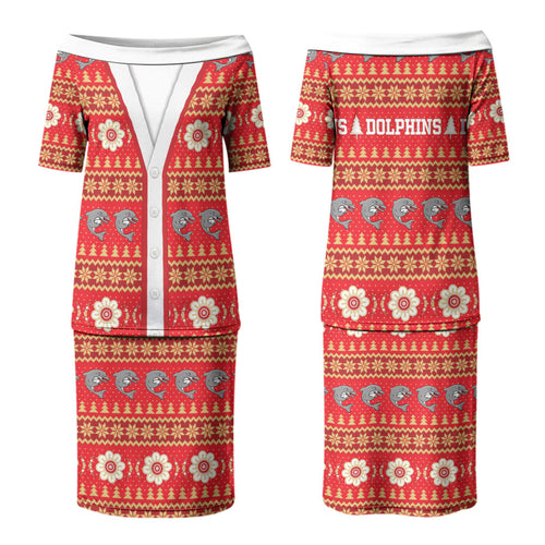 Dolphins Rugby Christmas Couples Matching Puletasi and Hawaiian Shirt Aboriginal Seamless Cardigan Inspired