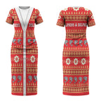 Dolphins Rugby Christmas Couples Matching Short Sleeve Bodycon Dress and Hawaiian Shirt Aboriginal Seamless Cardigan Inspired