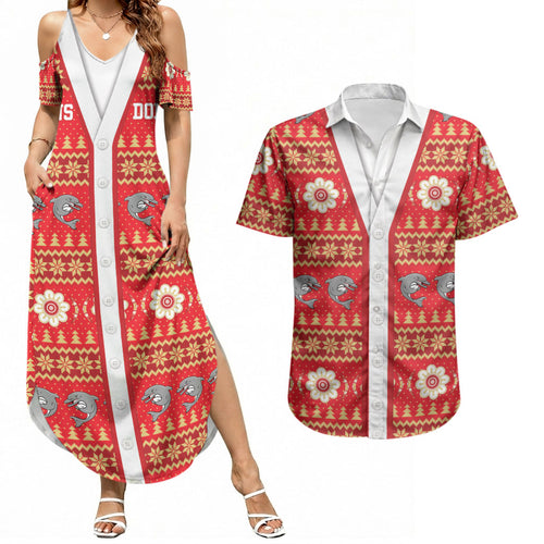 Dolphins Rugby Christmas Couples Matching Summer Maxi Dress and Hawaiian Shirt Aboriginal Seamless Cardigan Inspired
