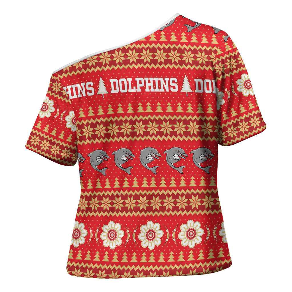 Dolphins Rugby Christmas Cross Shoulder Shirt Aboriginal Seamless Cardigan Inspired