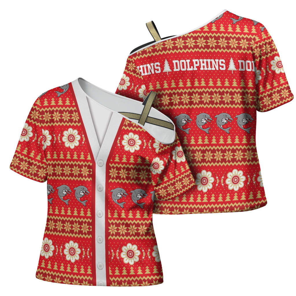 Dolphins Rugby Christmas Cross Shoulder Shirt Aboriginal Seamless Cardigan Inspired