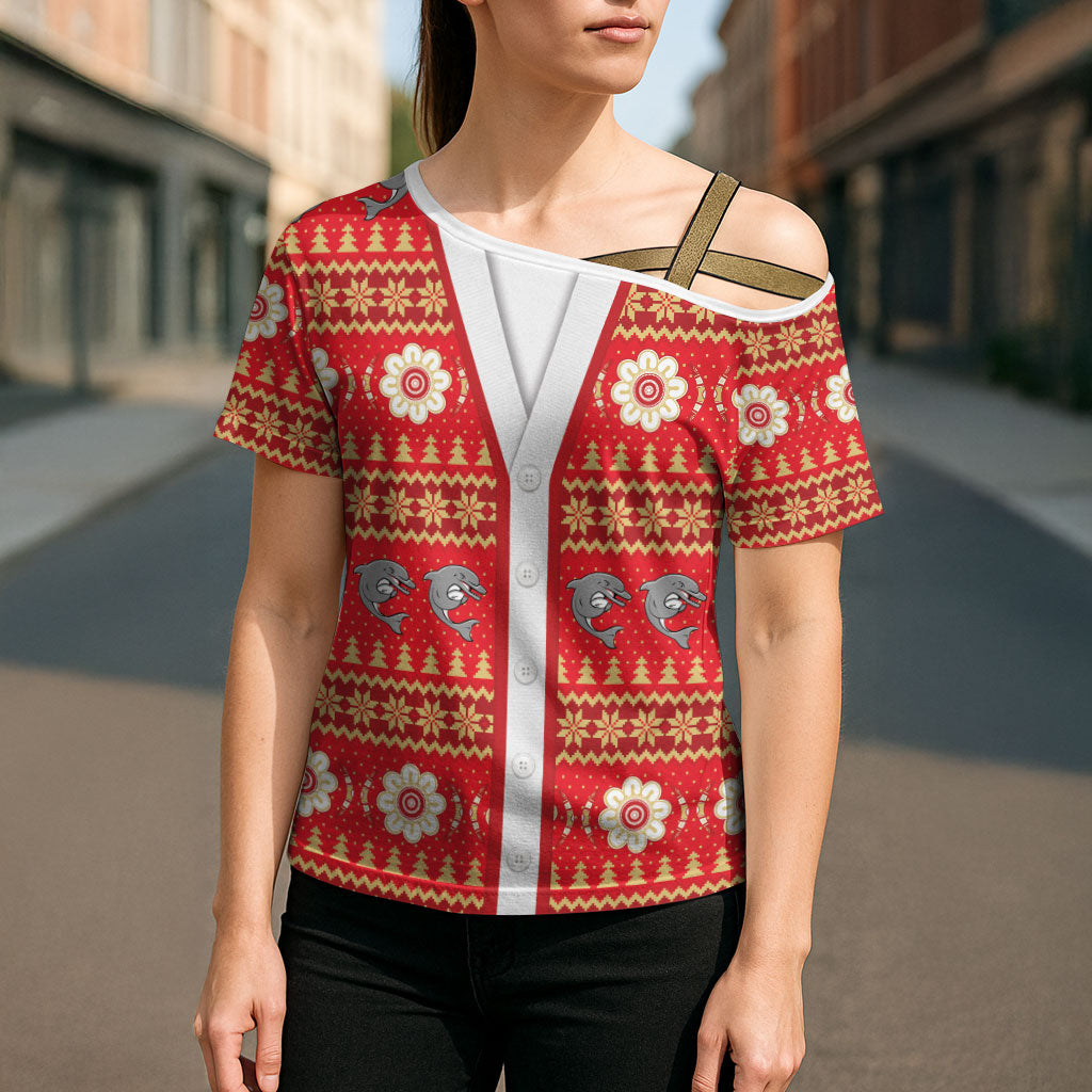 Dolphins Rugby Christmas Cross Shoulder Shirt Aboriginal Seamless Cardigan Inspired
