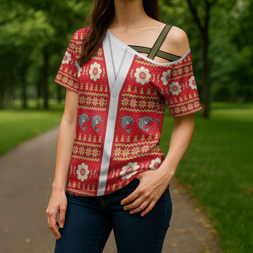 Dolphins Rugby Christmas Cross Shoulder Shirt Aboriginal Seamless Cardigan Inspired