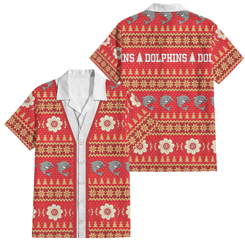 Dolphins Rugby Christmas Family Matching Short Sleeve Bodycon Dress and Hawaiian Shirt Aboriginal Seamless Cardigan Inspired