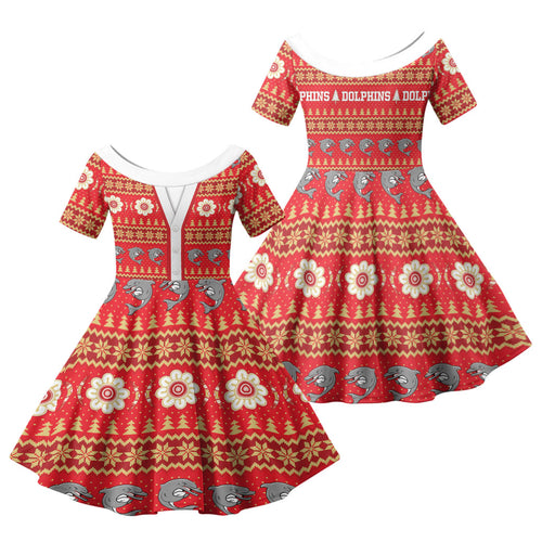 Dolphins Rugby Christmas Family Matching Short Sleeve Bodycon Dress and Hawaiian Shirt Aboriginal Seamless Cardigan Inspired