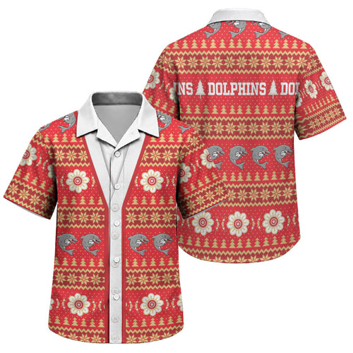 Dolphins Rugby Christmas Family Matching Short Sleeve Bodycon Dress and Hawaiian Shirt Aboriginal Seamless Cardigan Inspired