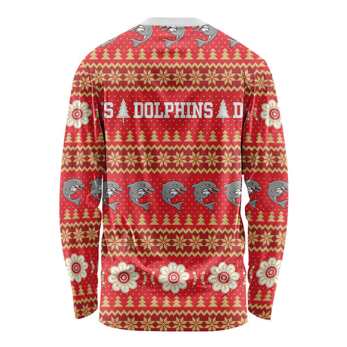 Dolphins Rugby Christmas Long Sleeve Shirt Aboriginal Seamless Cardigan Inspired