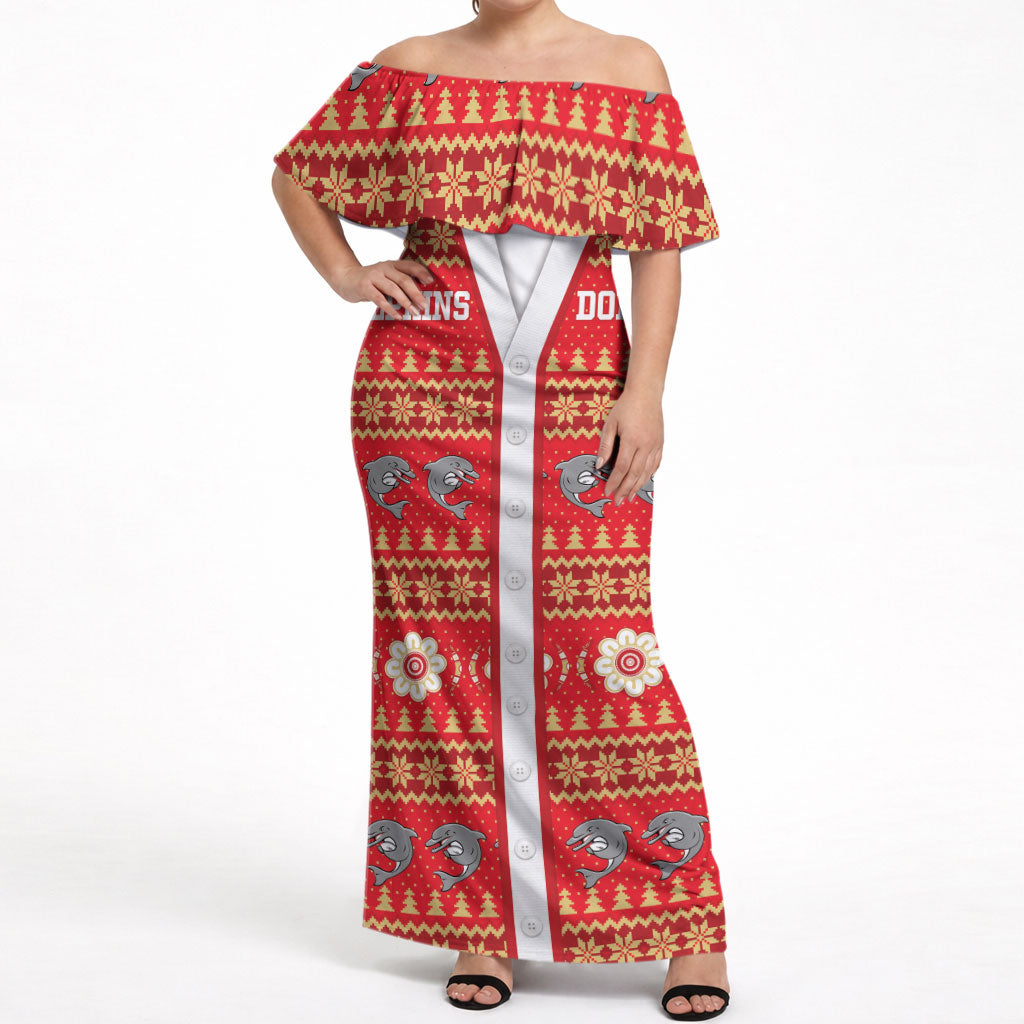 Dolphins Rugby Christmas Off Shoulder Maxi Dress Aboriginal Seamless Cardigan Inspired