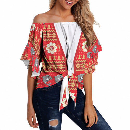 Dolphins Rugby Christmas Off Shoulder Wrap Waist Top Aboriginal Seamless Cardigan Inspired