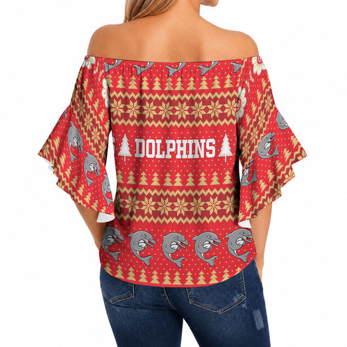 Dolphins Rugby Christmas Off Shoulder Wrap Waist Top Aboriginal Seamless Cardigan Inspired