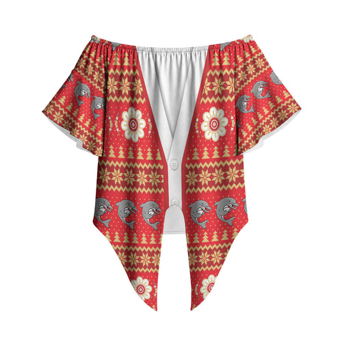 Dolphins Rugby Christmas Off Shoulder Wrap Waist Top Aboriginal Seamless Cardigan Inspired
